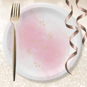 Assiettes En Carton Aquarelle rose éclaboussure or Parties scintillant