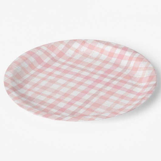 Assiettes En Carton Aquarelle rose En vichy plaque papier (Angle)
