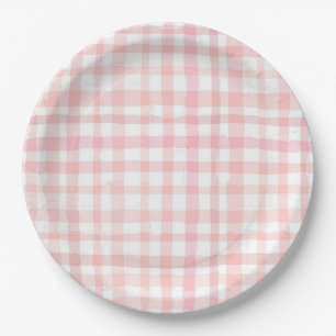 Assiettes En Carton Aquarelle rose En vichy plaque papier