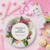 Assiettes En Carton Aquarelle rose et blanc moderne Fleur Anniversaire (Fête)