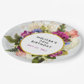 Assiettes En Carton Aquarelle rose et blanc moderne Fleur Anniversaire (Angle)