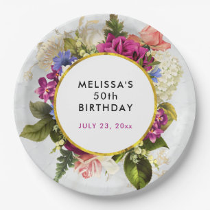 Assiettes En Carton Aquarelle rose et blanc moderne Fleur Anniversaire