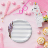 Assiettes En Carton Aquarelle rose et blanc rayures florales (Fête)