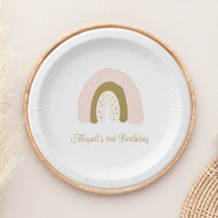 Assiettes En Carton Aquarelle rose et or Rainbow fête d'anniversaire