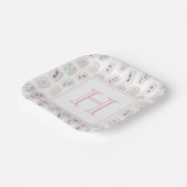 Assiettes En Carton Aquarelle rose et vert Mahjong Tiles Monogramme (Angulaire)
