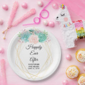 Assiettes En Carton Aquarelle rose et vert moderne Mariage Succulent (Fête)