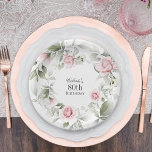 Assiettes En Carton Aquarelle rose féminine 80e anniversaire<br><div class="desc">Célébrez un 80ème anniversaire dans un style féminin magnifique avec cette belle plaque en papier dans les flancs pastel rose aquarelle. Un modèle texte est inclus pour personnaliser avec le nom de l'invité d'honneur. Vous pouvez également utiliser ce modèle pour d'autres âges en personnalisant le nombre 80 à votre numéro...</div>