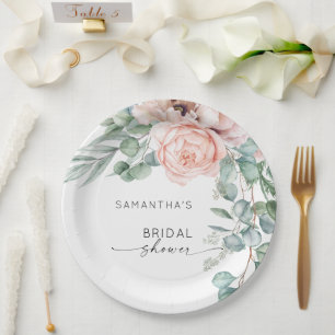Assiettes En Carton Aquarelle rose Fête des mariées de pivoine florale