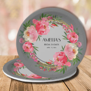 Assiettes En Carton Aquarelle rose Fête des mariées florale plaque pap