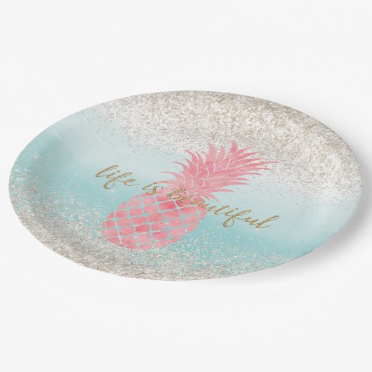 Assiettes En Carton Aquarelle rose Fille Ananas tropical (Angle)