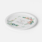 Assiettes En Carton Aquarelle rose Fleurs blanches Mariage cadre vert (Angle)
