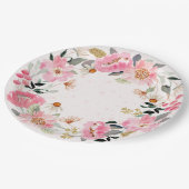 Assiettes En Carton Aquarelle rose Floral (Angle)