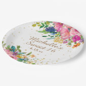 Assiettes En Carton Aquarelle rose Floral Parties scintillant or doux (Angle)