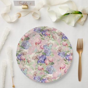Assiettes En Carton Aquarelle rose Floral Vintage