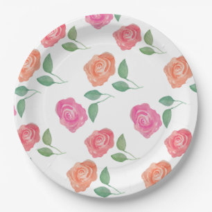 Assiettes En Carton Aquarelle rose Florale
