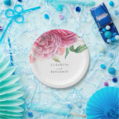 Assiettes En Carton Aquarelle rose florale Élégant Mariage botanique (Fête)