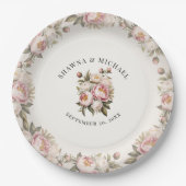 Assiettes En Carton Aquarelle rose florale Mariage élégant (Devant)