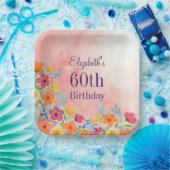 Assiettes En Carton Aquarelle rose Florals 60e anniversaire (Fête)