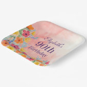 Assiettes En Carton Aquarelle rose Florals 90e anniversaire (Angulaire)