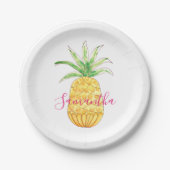 Assiettes En Carton Aquarelle rose jaune ananas personnalisée (Devant)