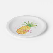 Assiettes En Carton Aquarelle rose jaune ananas personnalisée (Angle)