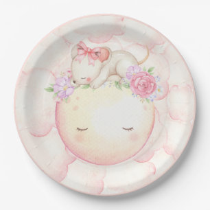 Assiettes En Carton Aquarelle rose Lune Étoiles Souris Floral