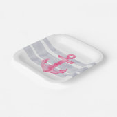 Assiettes En Carton Aquarelle rose marine rayures d'ancrage (Angulaire)