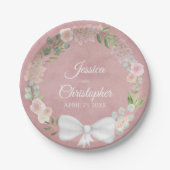Assiettes En Carton Aquarelle rose mauve Mariage de couronnes florales (Devant)