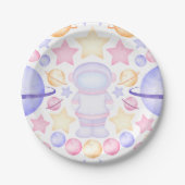 Assiettes En Carton Aquarelle rose mignonne Astronautes de l'espace An (Devant)