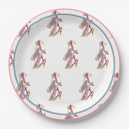 Assiettes En Carton Aquarelle rose mignonne Diva Glam Stilettos (Devant)