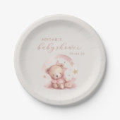 Assiettes En Carton Aquarelle rose mignonne Ours Baby shower fille (Devant)