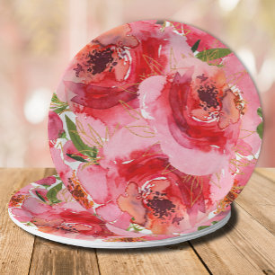 Assiettes En Carton Aquarelle rose or Fête des mariées florale