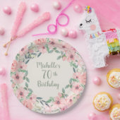 Assiettes En Carton Aquarelle rose pâle 70e anniversaire (Fête)