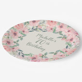 Assiettes En Carton Aquarelle rose pâle 70e anniversaire (Angle)