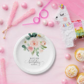 Assiettes En Carton Aquarelle rose pâle 80e anniversaire (Fête)