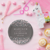 Assiettes En Carton Aquarelle rose pâle Confetti Mariage Monogramme (Fête)