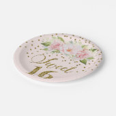 Assiettes En Carton Aquarelle rose pâle Fleurs Douceur 16 Anniversaire (Angle)