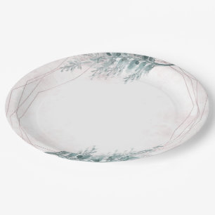 Assiettes En Carton Aquarelle rose pâle Mariage botanique géométrique