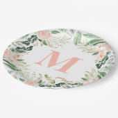 Assiettes En Carton Aquarelle rose pâle monogramme floral initial (Angle)
