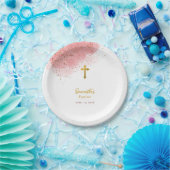 Assiettes En Carton Aquarelle rose Parties scintillant Gold Cross Bapt (Fête)