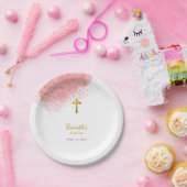 Assiettes En Carton Aquarelle rose Parties scintillant Gold Cross Bapt (Fête)