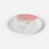Assiettes En Carton Aquarelle rose Parties scintillant Gold Cross Bapt (Angle)