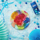 Assiettes En Carton Aquarelle rose pavot plaque de papier (Fête)