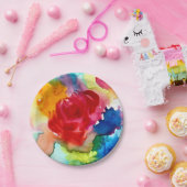 Assiettes En Carton Aquarelle rose pavot plaque de papier (Fête)