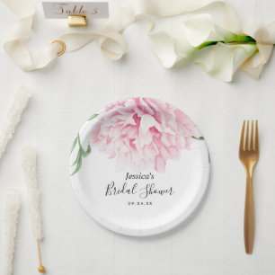 Assiettes En Carton Aquarelle rose Peony Floral
