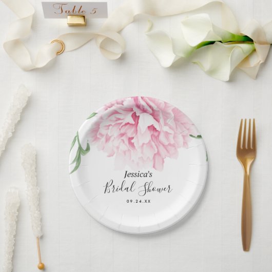 Assiettes En Carton Aquarelle rose Peony Floral (Mariage)