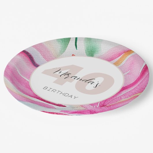 Assiettes En Carton Aquarelle rose Pétale Florale Monogramme (Angle)