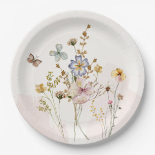 Assiettes En Carton Aquarelle Rose pressé et séché Fleurs sauvages