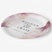 Assiettes En Carton Aquarelle Rose Quartz Gold Geode BarefootBride™ (Angle)