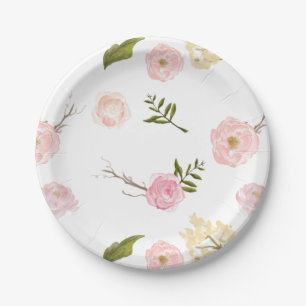 Assiettes En Carton Aquarelle rose romantique Jardin Floral